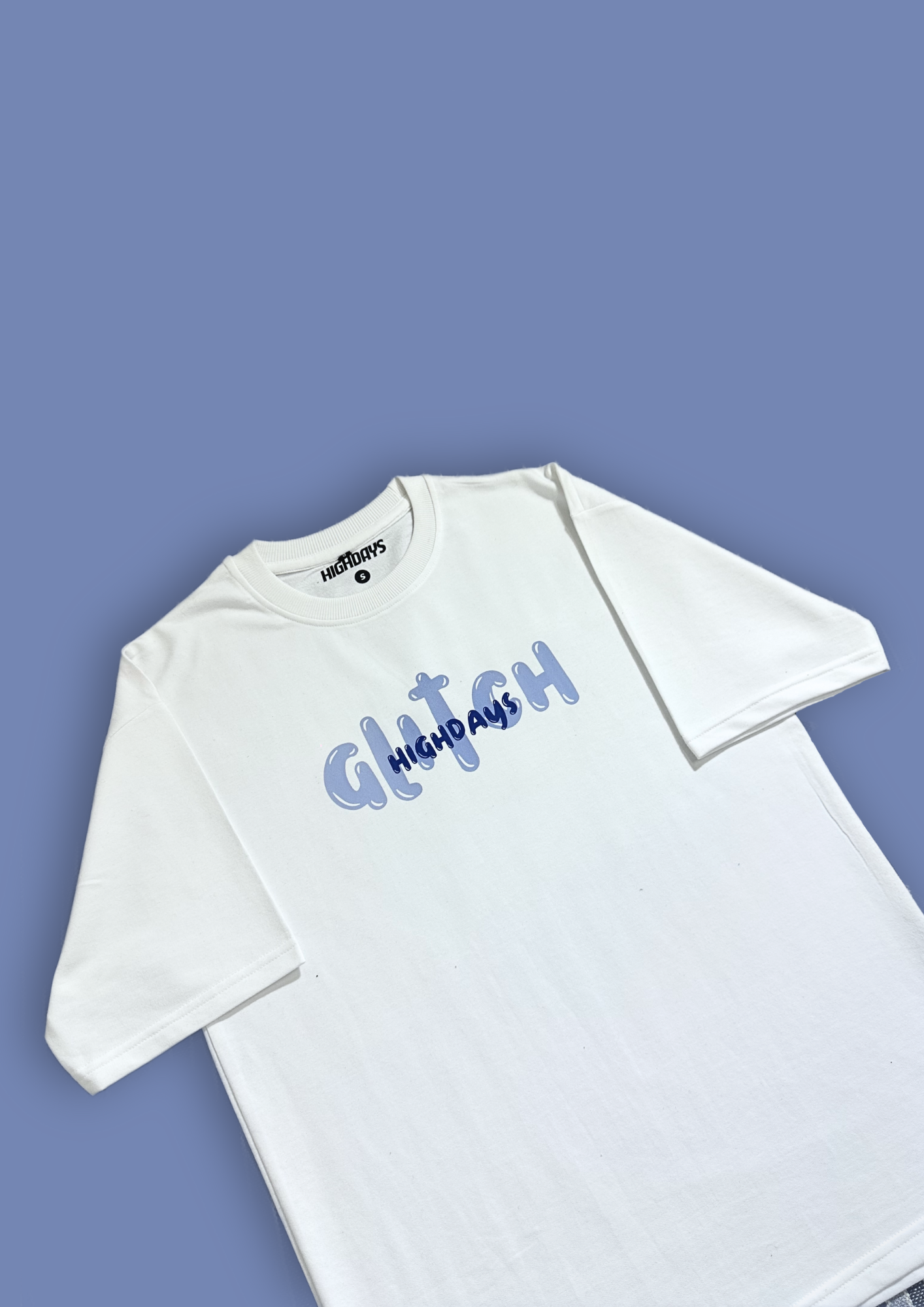 "GlitchDays" White Oversized T-shirt Heavyweight