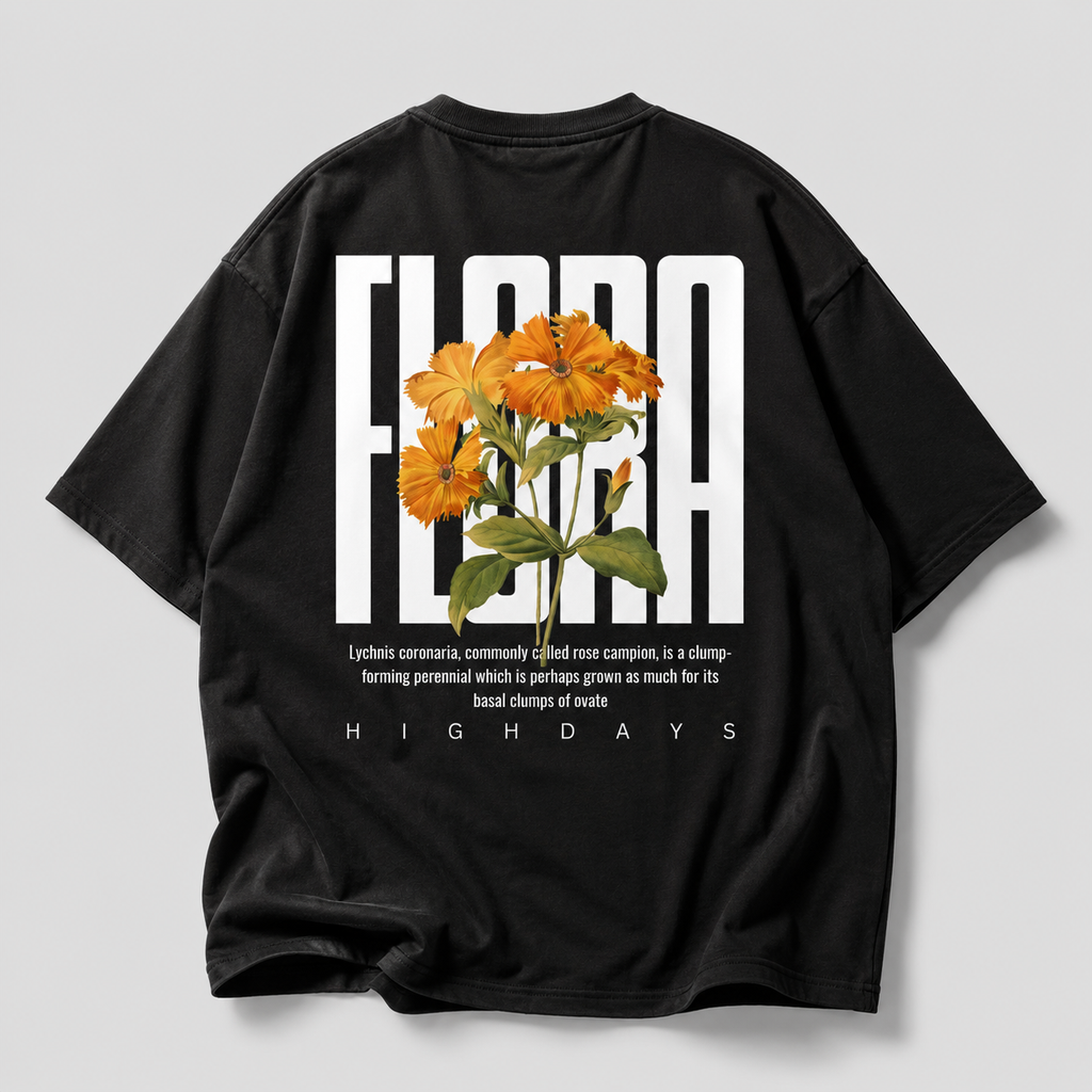 "Flora" Oversized Black T-shirt Heavyweight