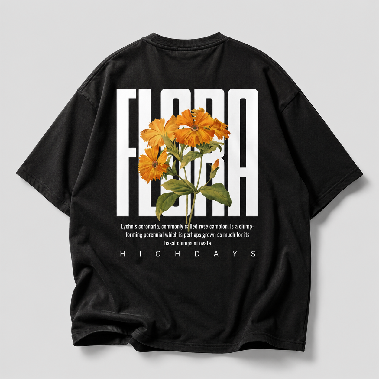 "Flora" Oversized Black T-shirt Heavyweight