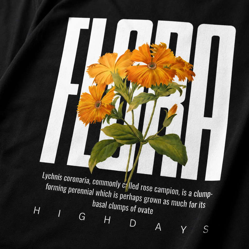 "Flora" Oversized Black T-shirt Heavyweight